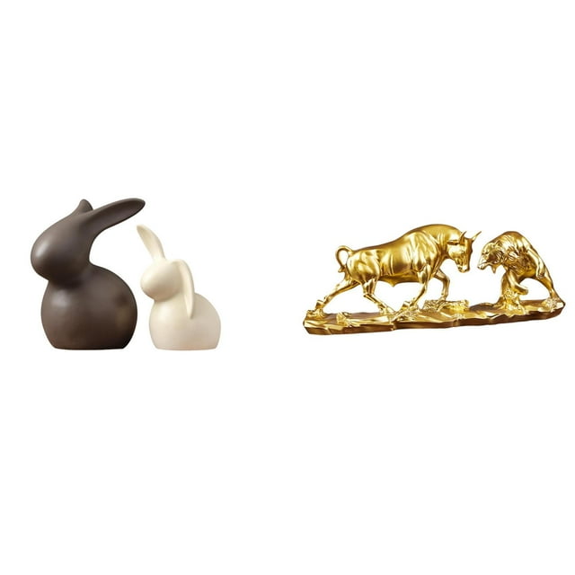 Juego de figuras de conejo y toro de , esculturas modernas de animales de cerámica, decoraciones de Pascua para escritorio, armario, jardín,
