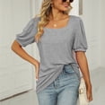 thumbnail image 2 of Otvok Womens Tops Solid Square Collar Ruffled T-Shirt Short Sleeve Loose Blouse, 2 of 6