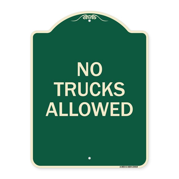 SignMission Designer Series Sign - Parking Lot Sign No Trucks Allowed | Green & Tan 18" x 24" Heavy-Gauge Aluminum Architectural Sign | Protect Your Business & Municipality | Made in