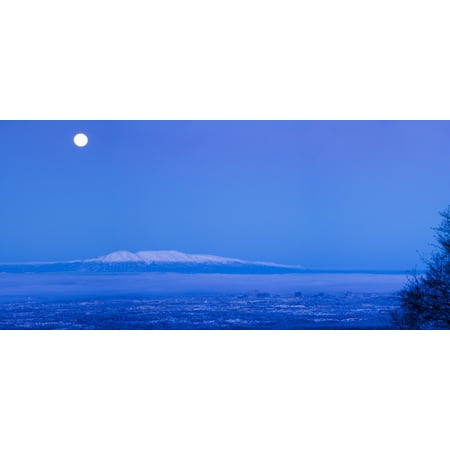 Scenic View Of The Full Moon Over Mt Susitna During Winter Anchorage Southcentral Alaska Hdr Digitally Altered Canvas Art - Jeff Schultz Design Pics (22 x 10)