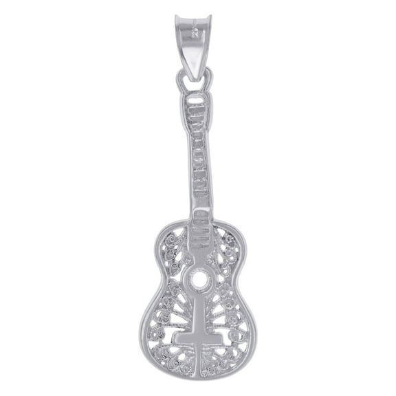 925 Sterling Silver Unisex Guitar Music Fashion Charm Pendant Necklace 41.5x13.6mm Wide Pendant for Women