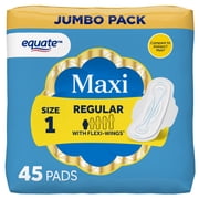 Equate Maxi Pads with Flexi-Wings, Regular Absorbency, Size 1, 45 Count