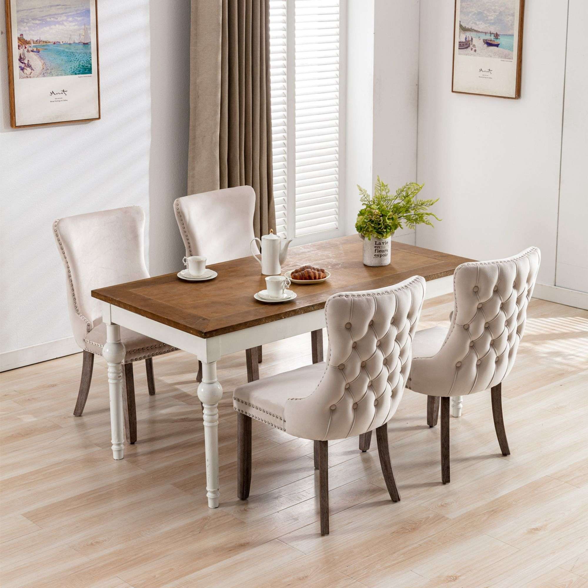 Button Tufted Upholstered Dining Chairs with Nailhead, Dining Room Chairs Tufted Cushion Back Elegant, Accent Chairs with Solid Wood Legs for Living Room/Kitchen (Set of 4)