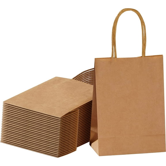 Small Brown Paper Bags with Handle Kraft Gift Bags 50 Pack,Gift Wrap Bags with Handles Kraft Paper Bags for Small Business Paper Bags Bulk for Birthday Party Favors Shopping Retail(5.25x3.25x8.25'')