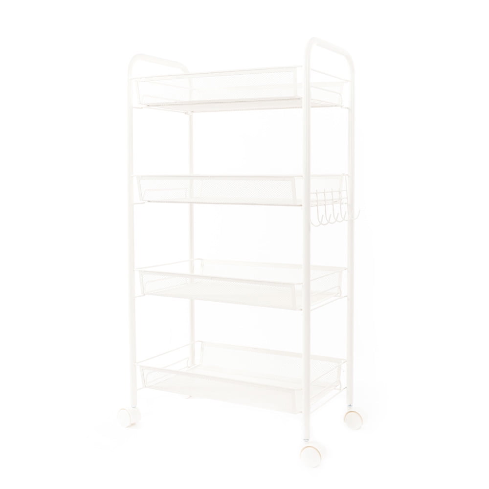 Kepooman 4-Tier Mesh Wire Rolling Cart with Hook Ivory, White Kepooman 4-Tier Mesh Wire Rolling Cart with Hook Ivory, White