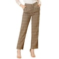 thumbnail image 1 of Pantalones a cuadros Allegra K para mujer Beige Marrón Claro L con bolsillos pierna recta trabajo oficina, 1 of 5