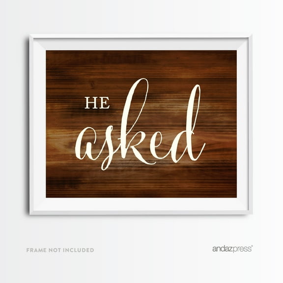 He Asked, She Said About Damn Time! Brown Rustic Wood Wedding Party Signs, 2-Pack