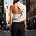thumbnail image 6 of Dolkfu Refreshing Women'S Summer Tops Elbow-Length Pull-on White Halter Blouses & Tops Modern Solid Romance White,S, 6 of 6