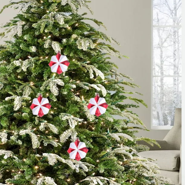 Juego de Bolas Navideñas | Diseño de Estrella Hexagonal de Caramelo Electrochapado En Plástico Rojo | Pequeños Colgantes Decorativos Navideños para Decorar El Árbol de Navidad | Ideas de Regalo | Dec
