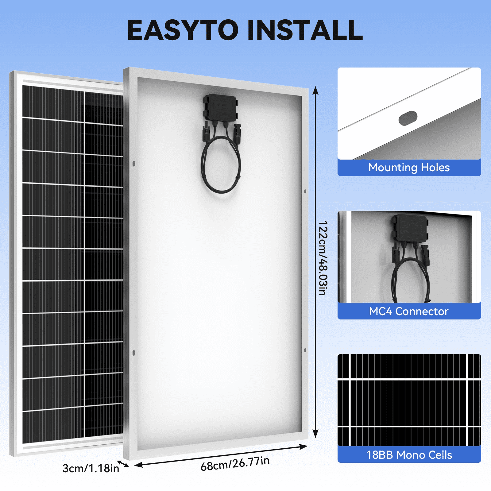 WERCHTAY 200 Watt Solar Panel, 18BB N-Type 200W 12V 25% High Efficiency 200W Solar Panels, Monocrystalline Solar Module for RV Home Farm Trailer Camper Marine Off-Grid Solar System