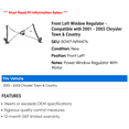 thumbnail image 2 of Front Left Window Regulator - Compatible with 2001 - 2003 Chrysler Town & Country 2002, 2 of 2