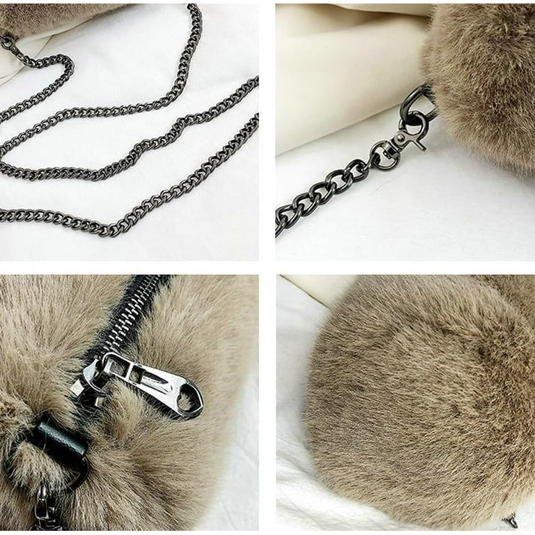 Kukuzhu Women Crossbody Bag Fluffy Faux Fur Handbags Small Shoulder Bag with Chain Furry Hobo Clutch Handbags 2023
