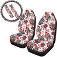 thumbnail image 1 of Romantic Red Rose Saddle Blanket Car Seat Cover Automotive Interior Front Seat Protective Full Set of 5 pcs Universal Fit with Steering Wheel Cover & Seat Belt Protector Cover Pads, 1 of 7