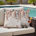 thumbnail image 4 of Orange Eucalyptus Leaves Outdoor Waterproof Pillow Covers, Botanical Fall Rustic Beige Decorative Square Throw Pillowcase Sofa Cushion Sham for Patio/Couch/Chair, 16"x16" 2 Pack, 4 of 8