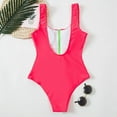 thumbnail image 5 of Olyvenn Summer Women's One-Piece Swimsuit Trendy V-Neck Swimwear Sets Summer Beach Outfits for Girls Solid Color Beachwear Half Zip Bathing Suit Female Relaxed Hot Pink 10, 5 of 6