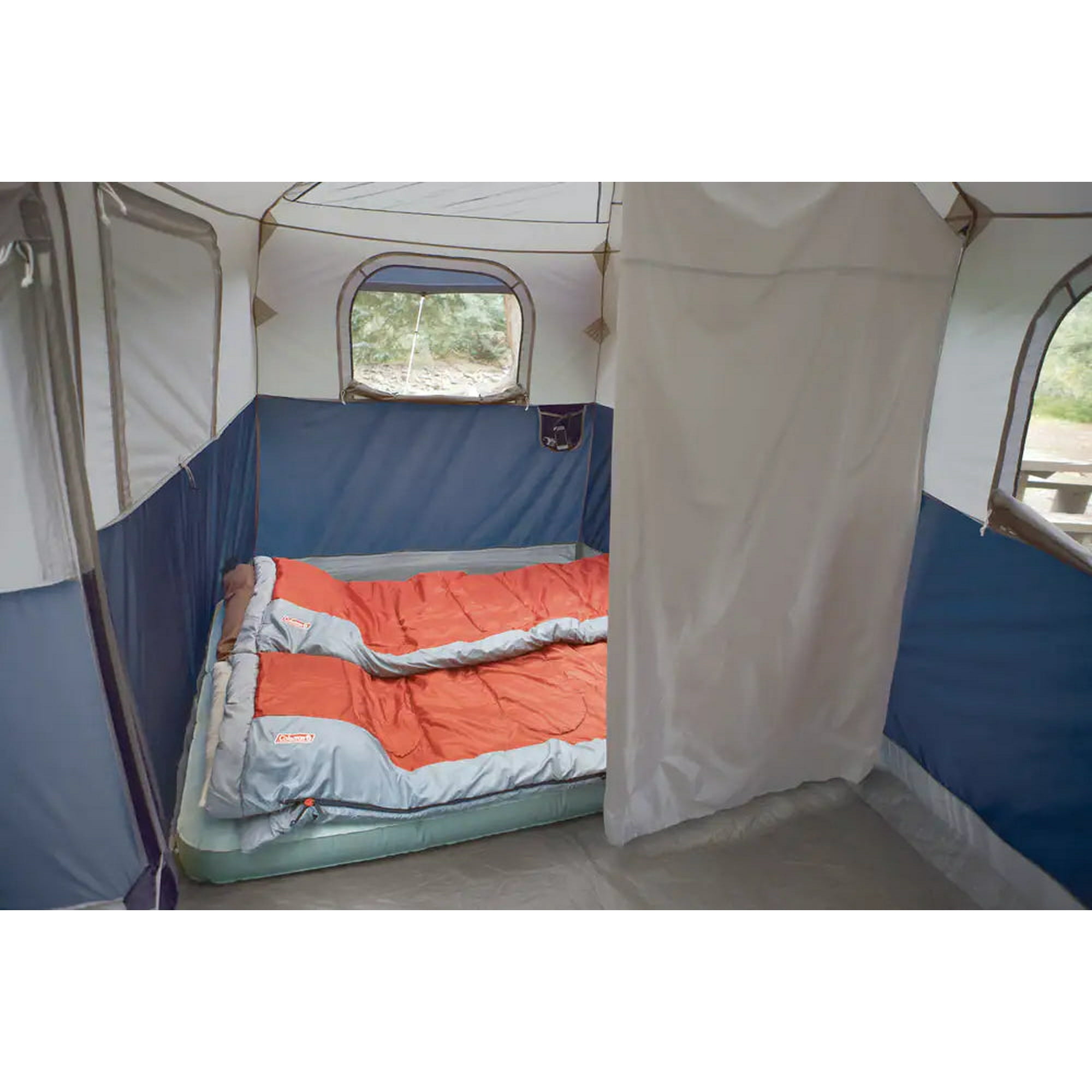 Coleman Hampton 3 Season 9 Person 2 Room Camping Cabin Tent w Room Divider Rain Fly Carry Bag Walmart