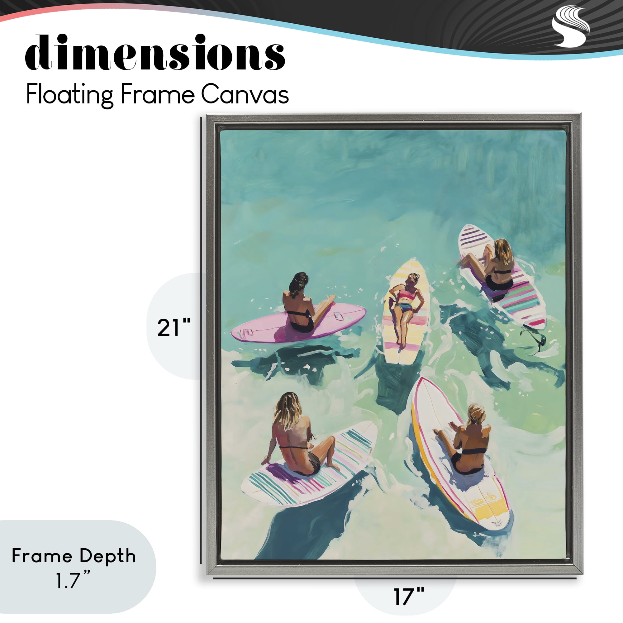Stupell Industries Women Surfers at Turquoise Beach Gray Framed Floater Canvas Wall Art, design by The Prints Vibe