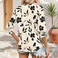 thumbnail image 3 of AOOCHASLIY 3/4 Length Sleeve Womens Tops Casual Linen Dressy V-Neck Casual Loose Summer Button Floral Graphic Blouses Buisness Work Spring Tee Shirts, 3 of 6