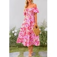 thumbnail image 4 of Vestido PRETTYGARDEN Midi Ajustado con Estampado Floral de Rosas en Rojo, Talla M, 4 of 8