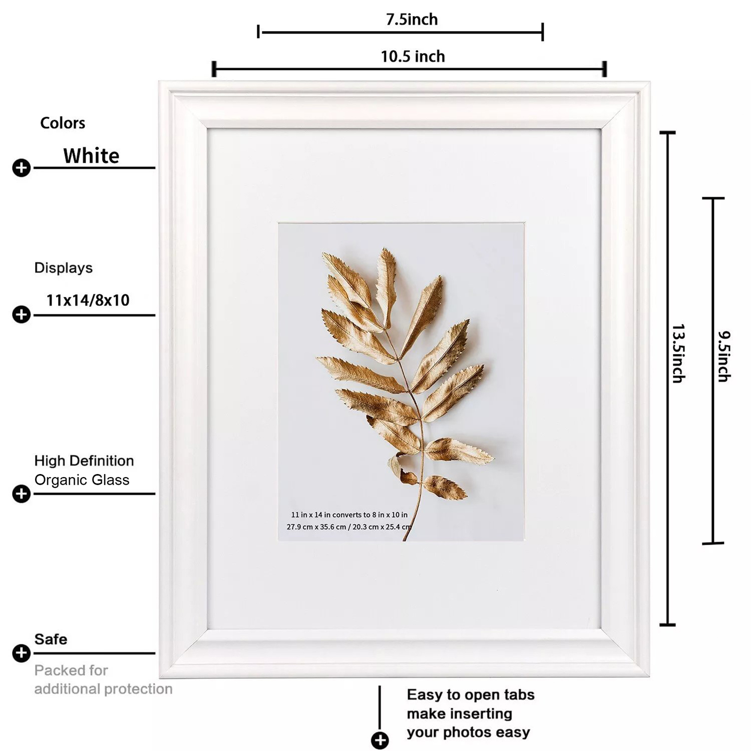 FungYuan 11x14 Wood Picture Frame with Mat, White photo 5