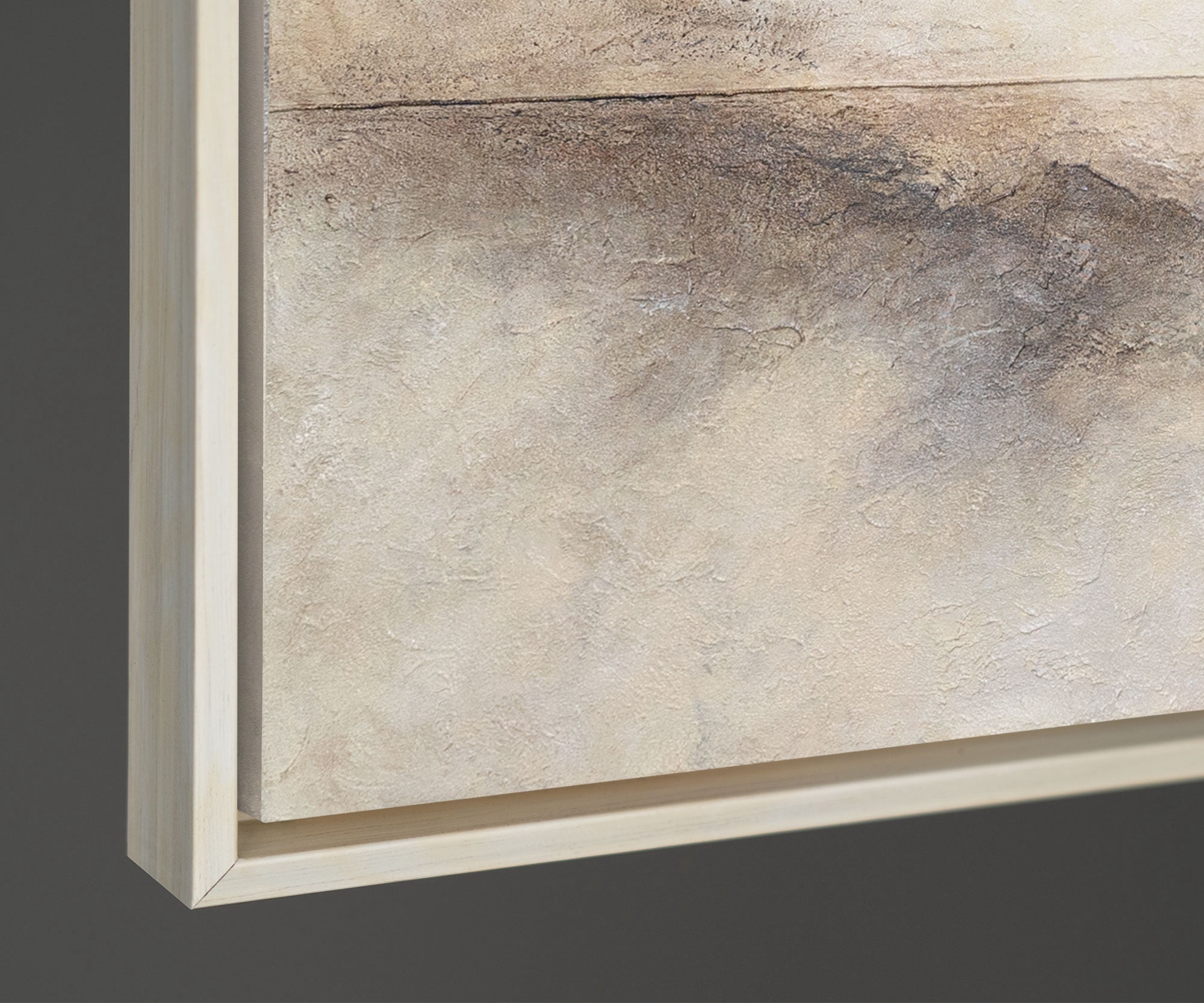 YS-Art Horizon Line Neutral Wall Art Texture Hand Painted Framed Wall Art Abstract Painting Beige Frame 48x24 in