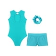 thumbnail image 4 of iiniim Kids Girls Dance Leotard Ballet Gymnastics Jumpsuit with Shorts and Hair Tie Dancewear Blue Green 6, 4 of 6