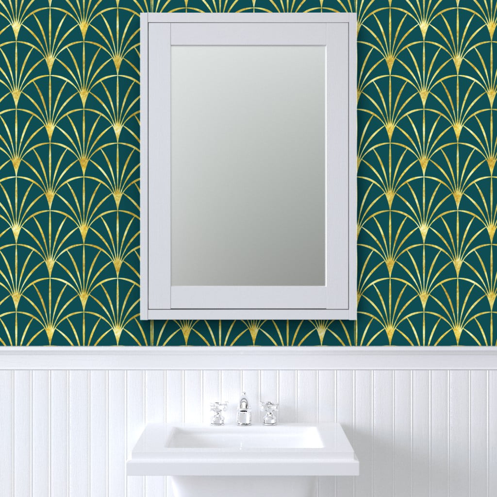 Art Deco Floral Tiles in Emerald Green and Faux Gold Wallpaper by Mel  Fischer of Fischer Fine Arts and Fis  Society6