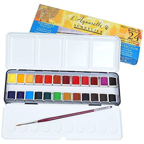 Sennelier LAquarelle French Watercolor Paint, Metal Set of 24 Half Pans