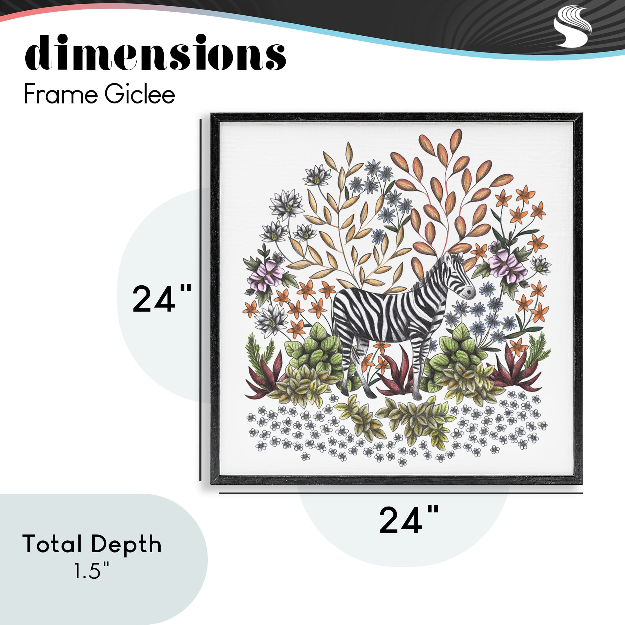 Jungle Wildlife Zebra Black Framed Giclee Art, design by Cecilia Battaini