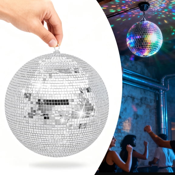 Trendix Disco Ball with Glass Mirror Surface, 12 Inch Mirror Ball with Hanging Ring, for Party Decor