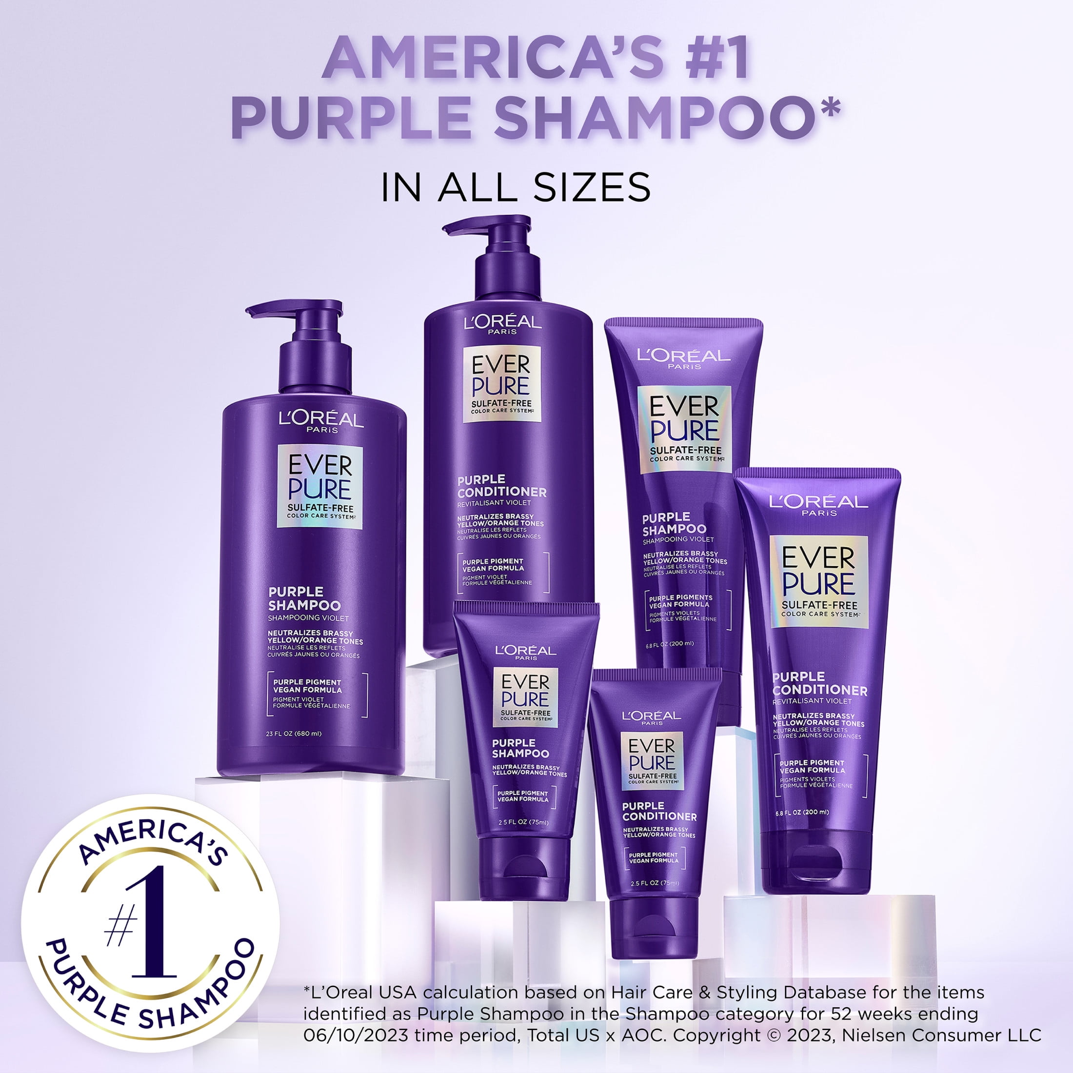 L'Oreal Paris EverPure Purple Color Protection Shampoo Color Treated Hair Travel Size 2.5 fl oz