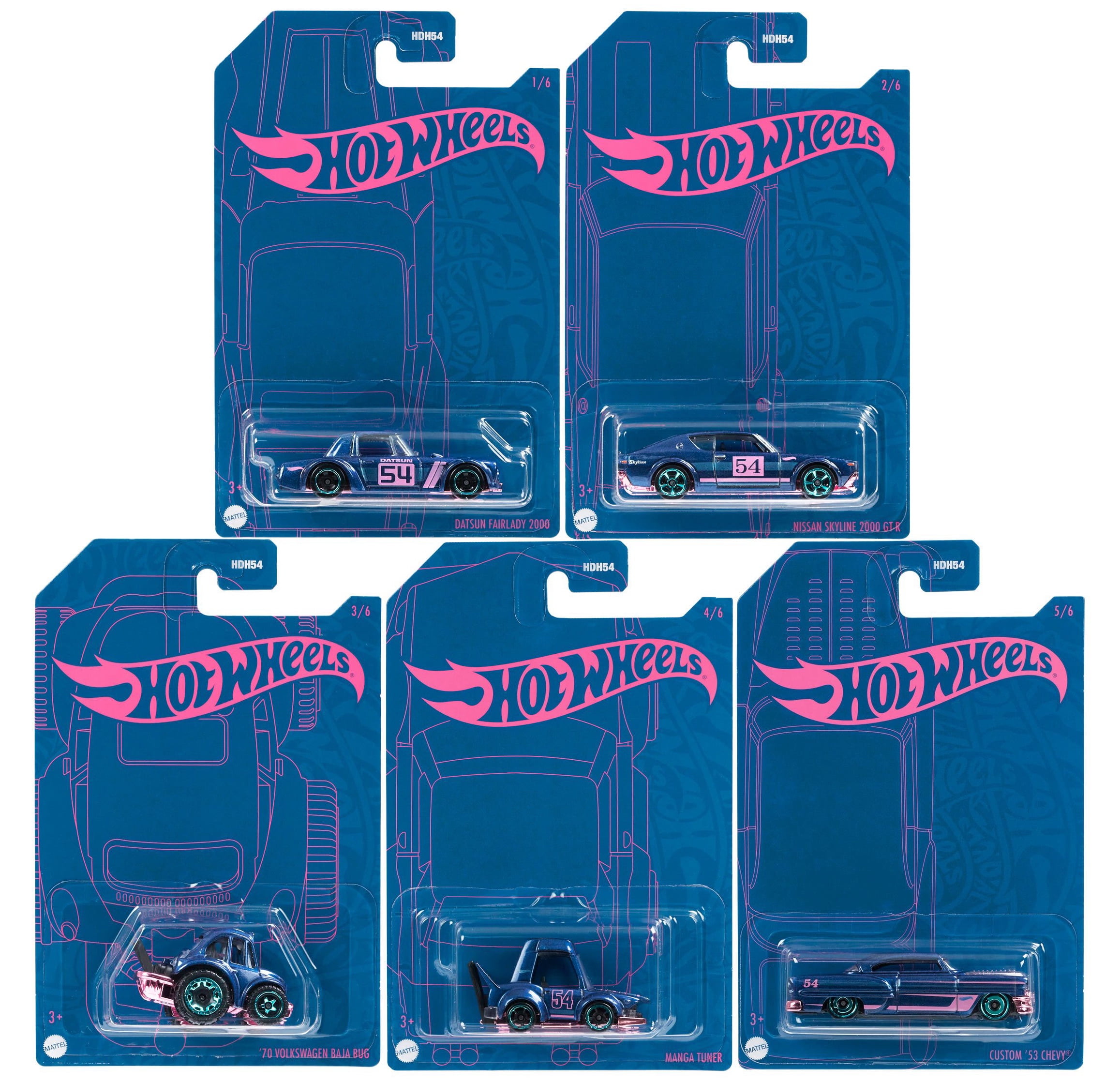 Hot Wheels 2022 Pearl and Chrome 54th Anniversary B Series Set of 5