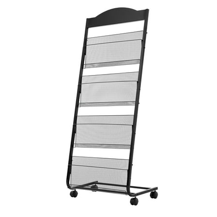 KFFKFF 4-Tier Brochure Display Rack with Wheels, Movable Floor-Standing Magazine Holder for Shops, Offices, Exhibitions, and Craft Fairs