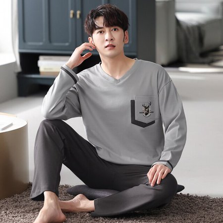 

QWZNDZGR Big M-4XL Spring Autumn HQ Cotton Gentleman Men Pyjamas Men s Pajamas Sets Sleepwear Pyjamas Nightwear Suits Pijamas Homewear PJ