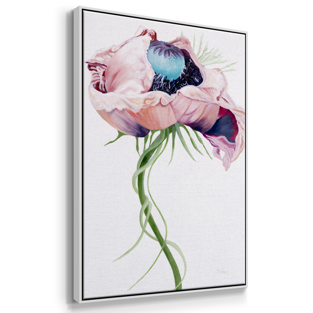 Paris Poppy II Framed Premium Gallery Wrapped Canvas - Ready to Hang - 25 x 37 - White Floating Frame