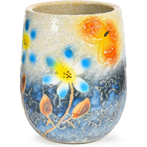 Sungmor 10.6 Inch Ceramic Succulent Plant Pot with Drainage Hole, Hand Painted Flower Pots for Plants, Unique Texture Decorative Planter for Indoor and Outdoor, Pottery Vase for Home Office Decor