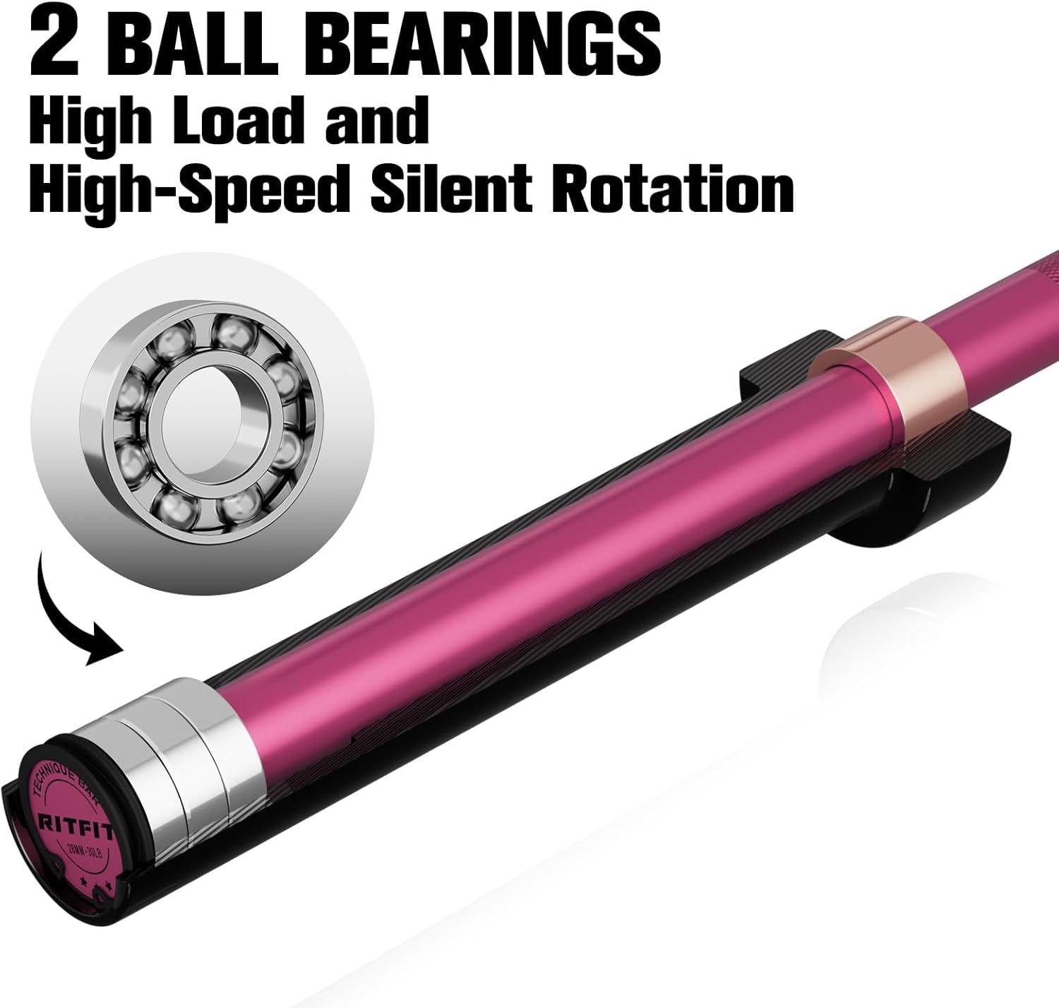 RitFit Olympic Barbell  6FT- 2 Inch Weight Bar for Strength Training, Weightlifting, Squat, Deadlift, Bench Press, Curl, Overhead Press - 500lbs Capacity Black/Pink