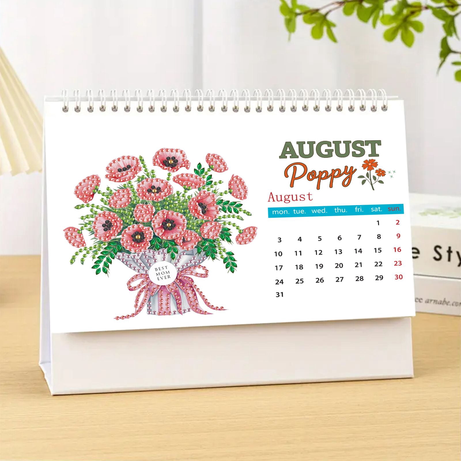 FLOPESN 2026 DIY Diamond Art Painting Desk Calendar,Thick Paper Monthly Flip Tabletop Calendars for Office Home Decor Planning-Bouquet