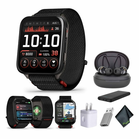 Garmin Venu X1, Thin and Lightweight GPS Smartwatch, 2 inch AMOLED Display, Advanced Health and Fitness Features, Black with Slate Titanium Caseback Bundle With Accessories