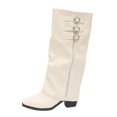thumbnail image 3 of Shadoumai Women's Slouchy Knee High Boots Pointed Toe Leather Motorcycle Boots Vintage Low Heel Retro Foldover Fall Pull On Stacked Heeled Goth Winter Boots, 3 of 9