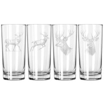 Set of 4 Highball 15 oz Tall Beverage Drinking Glass Tumbler Gift Deer Collection
