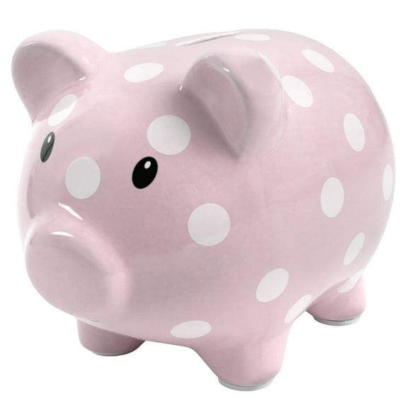 Baby Essentials My First Piggy Bank for Newborns, Infants and Toddlers in Pink & White Polka Dots