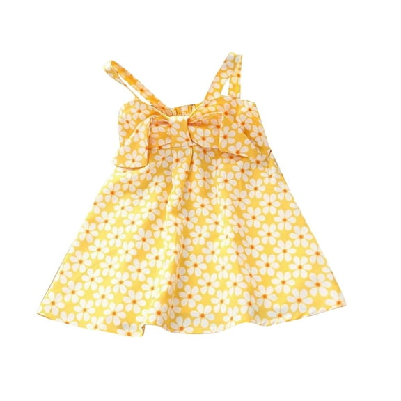 Girls' Dresses Summer Scoop Neck Sleeveless Floral Flowy Prints Plain Sundress Beach Dress Toddler Dress Beige 18 Months-24 Months