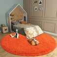 thumbnail image 3 of Jakolive 6'x6' Orange Fluffy Round Rug, Plush Shaggy Princess Castle Motif, Cute Kids' Carpet, for Girls'Bedroom & Living Room, 3 of 8