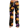 thumbnail image 4 of Halloween Lounge Pants for Women Pumpkin Print Stretch Comfy Elastic Waist Sleep Pants, 4 of 6