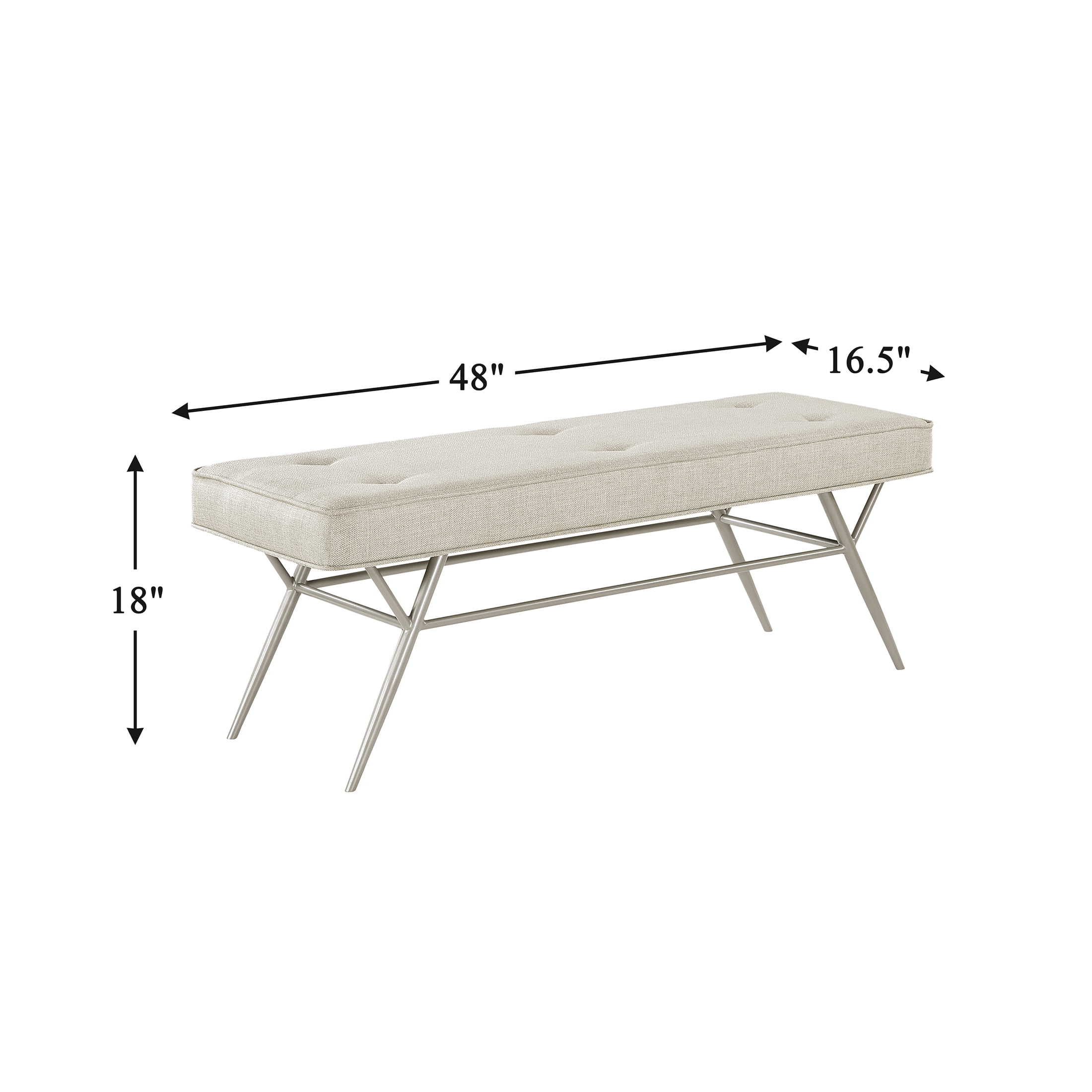 OakvillePark Seabourne Metal Frame Textured Fabric Tufted Bench, Beige