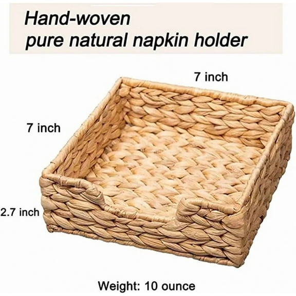 Square Napkin Holder Disposable Guest Towel Napkins Storage Holder Woven Water Hyacinth Napkin Dispenser Serving Tray for table