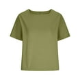 thumbnail image 4 of Womens Clothing Homenesgenics Womens Tops Women's Casual Solid Color Short-Sleeved Crew-Neck Tops Green S, 4 of 6