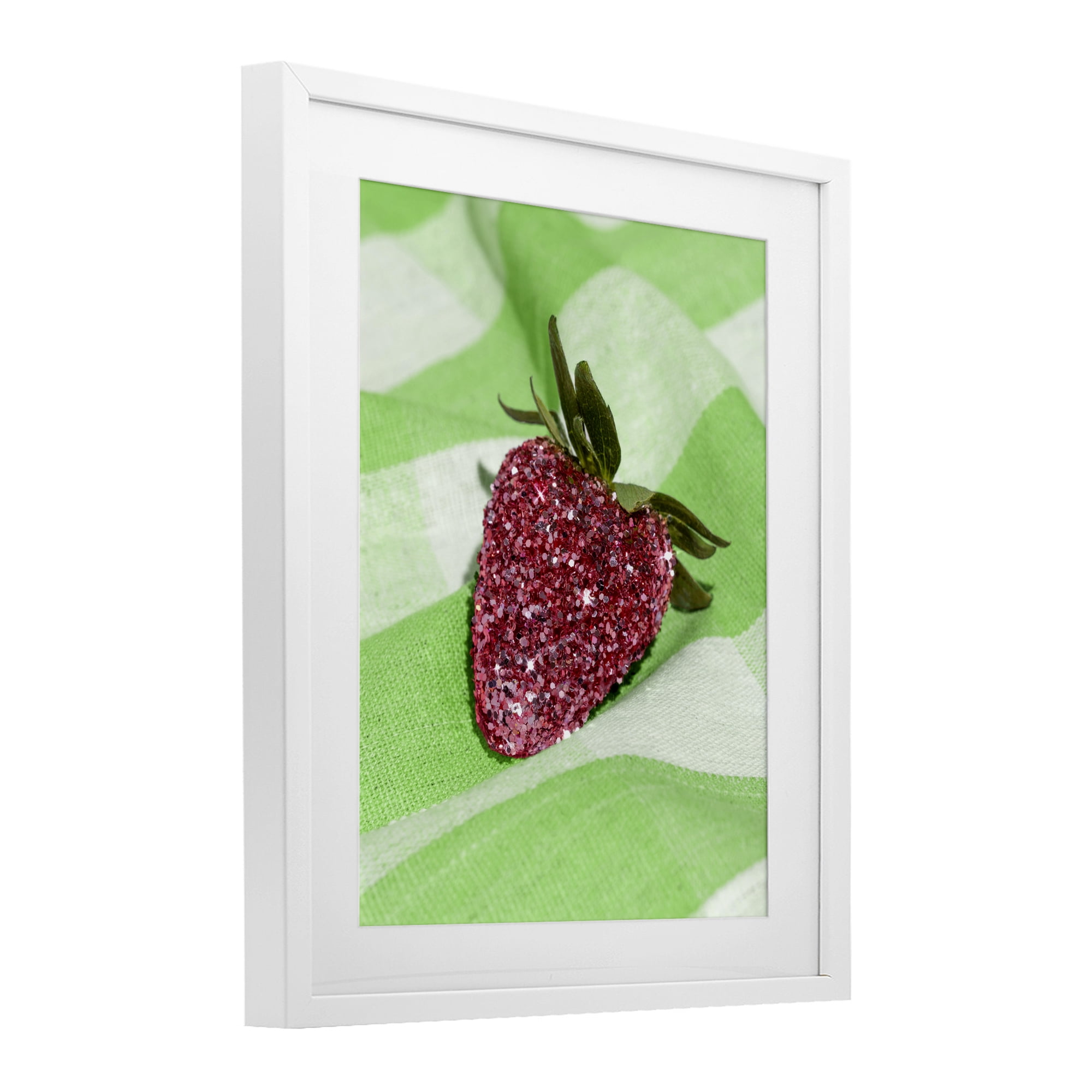 Stupell Industries Glimmer Strawberry on Green White Framed Print Under Glass, design by LISH Creative
