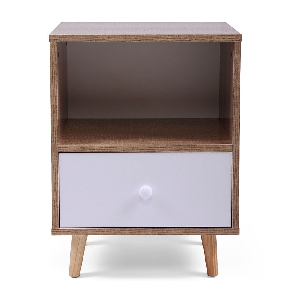 Kepooman 1 Drawer End Table for Bedroom, Wooden Nightstand for Living Room, Wood Color Bedside Table for Home Office, Set of 1
